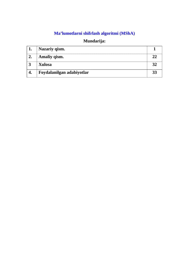 Ma’lumotlarni shifrlash algoritmi (MShA)