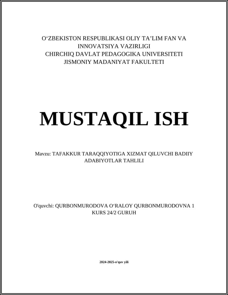 TAFAKKUR TARAQQIYOTIGA XIZMAT QILUVCHI BADIIY ADABIYOTLAR TAHLILI