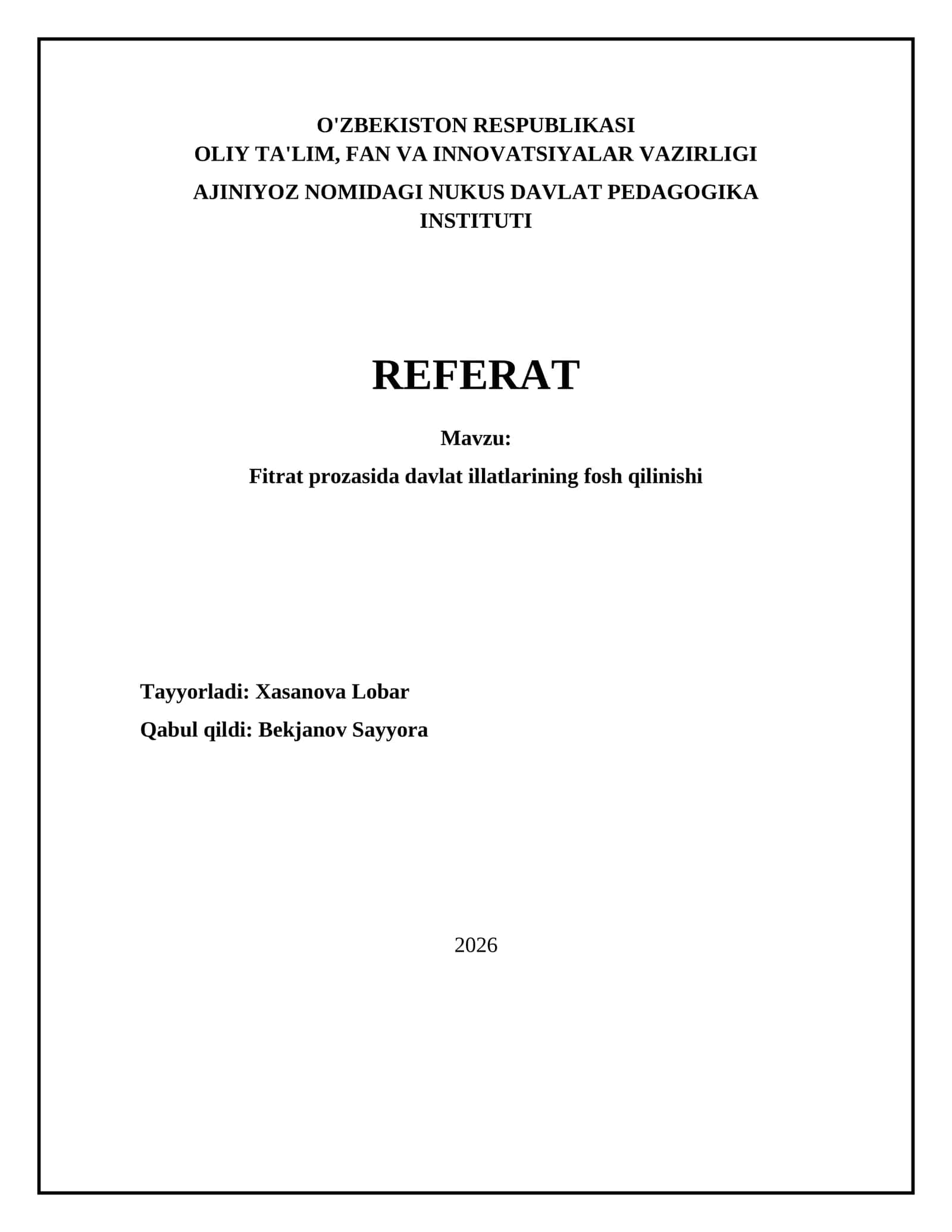 Fitrat prozasida davlat illatlarining fosh qilinishi