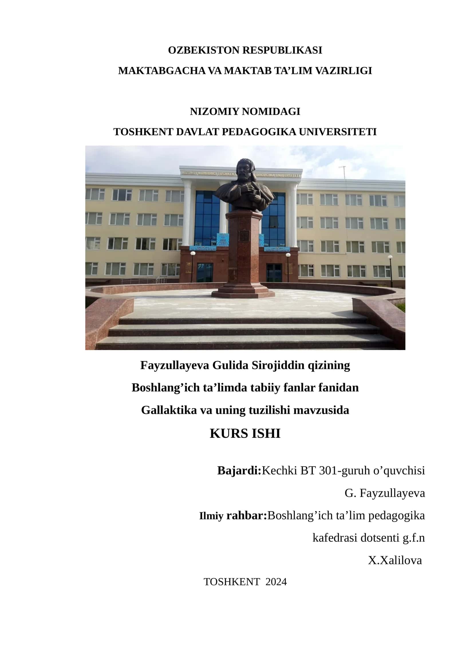 Gallaktika va uning tuzilishi mavzusida KURS ISHI