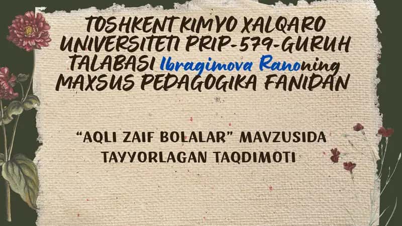 Aqli zaif bolalar haqida ma’lumot