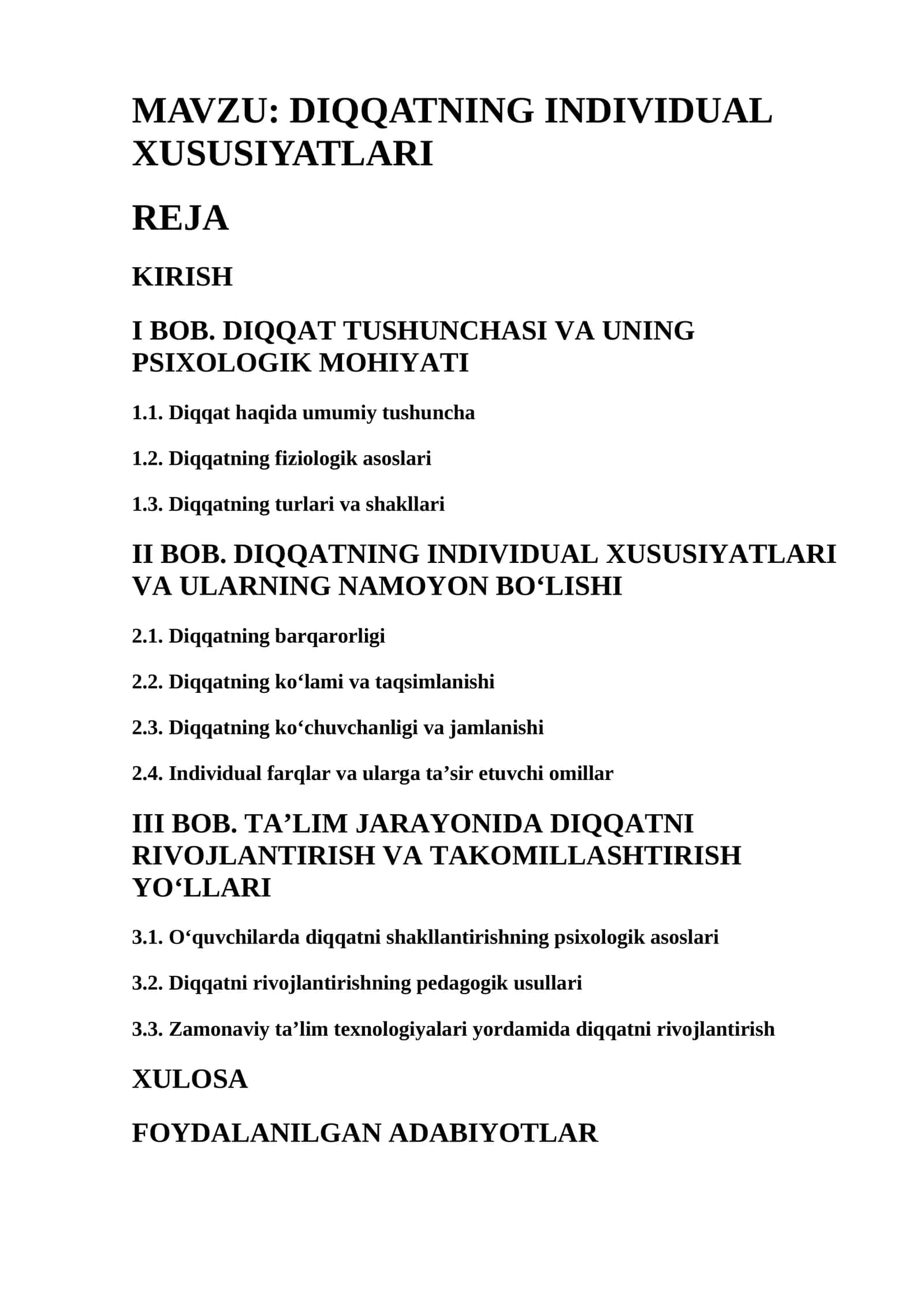 DIQQATNING INDIVIDUAL XUSUSIYATLARI