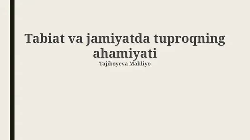 Tuproqning ahamiyati