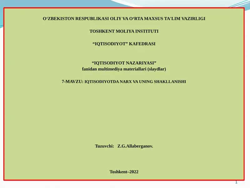 IQTISODIYOTDA NARX VA UNING SHAKLLANISHI