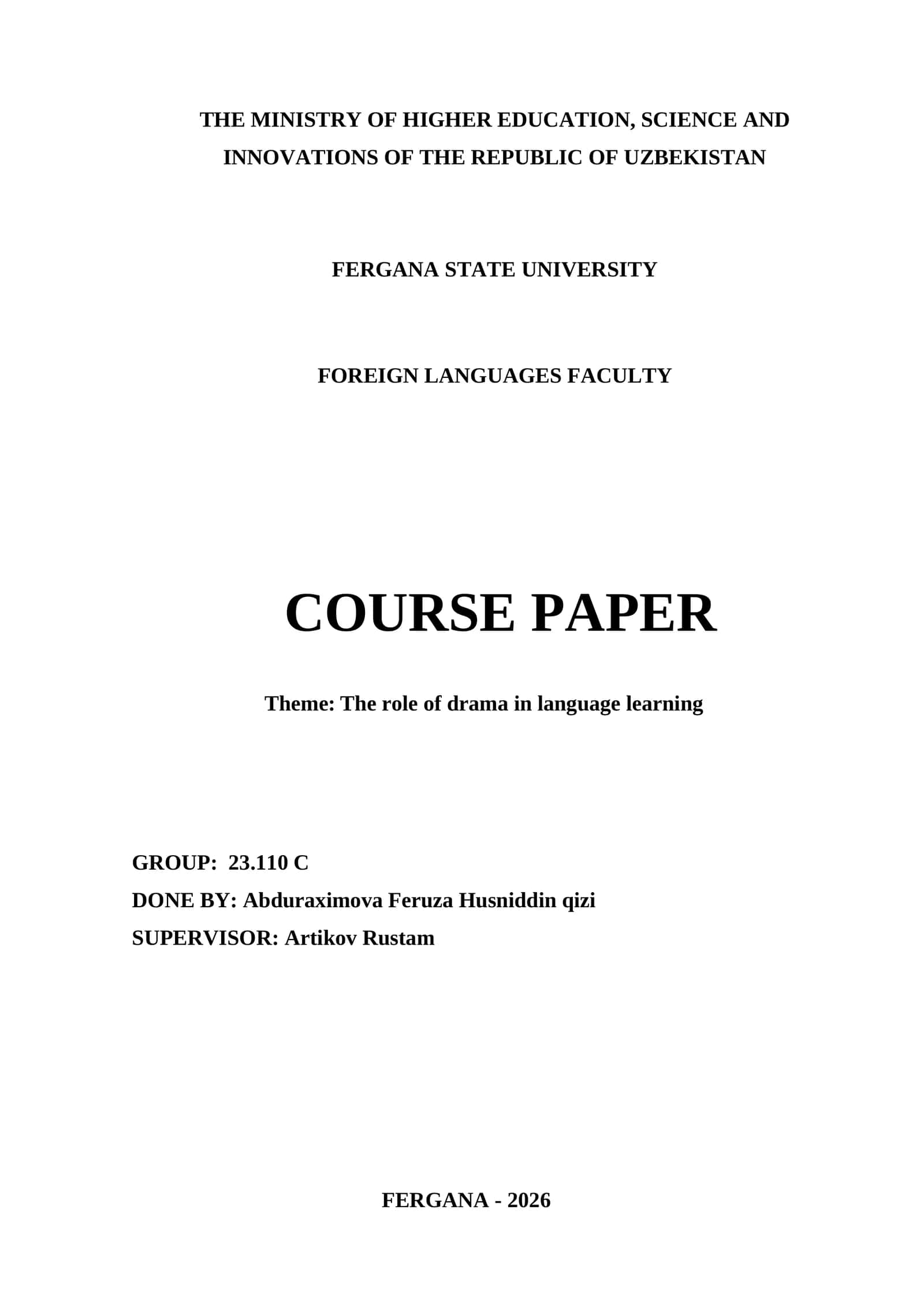 Course Paper on the Role of Drama in Language Learning