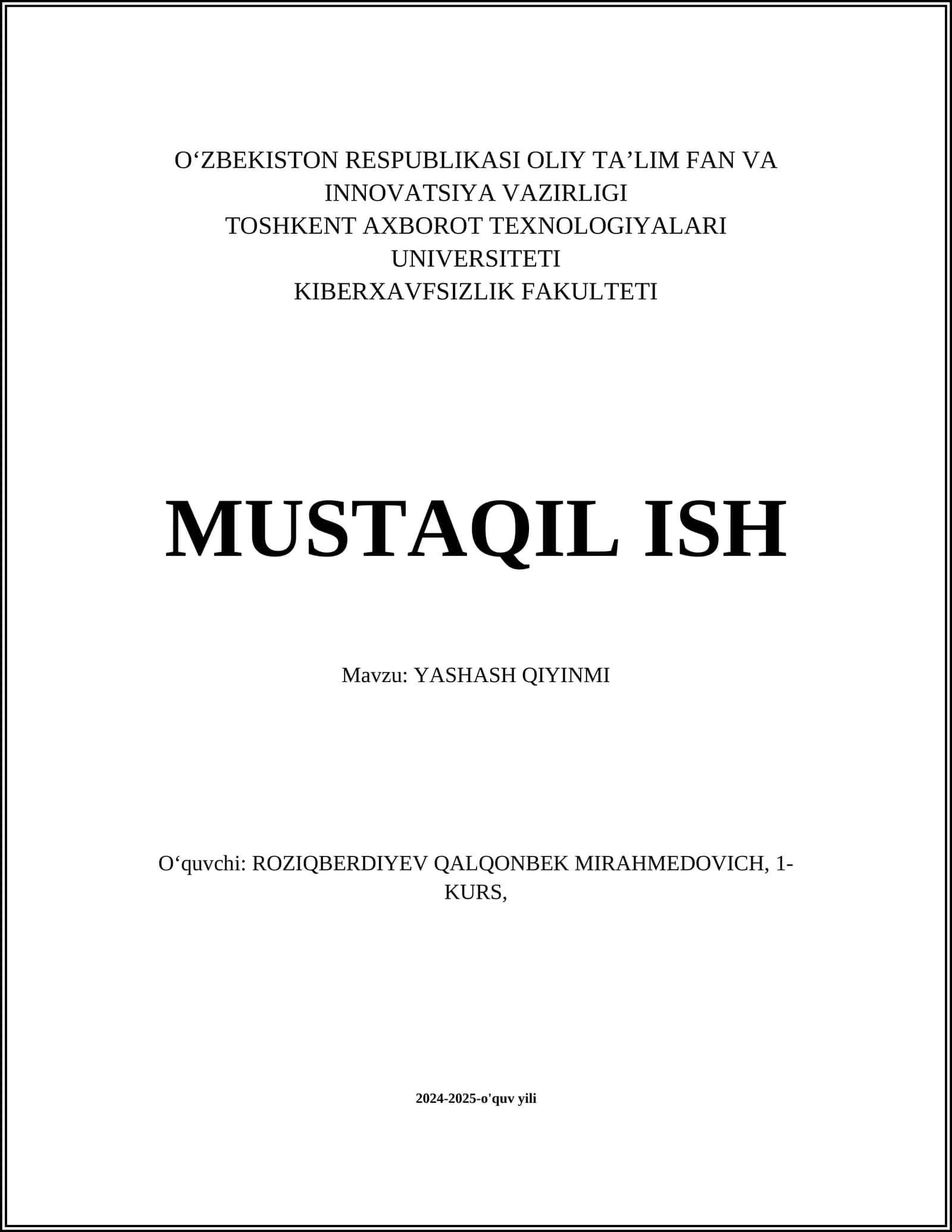 YASHASH QIYINMI