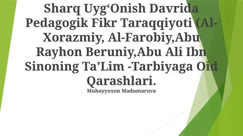 Sharq UygʻOnish Davrida Pedagogik Fikr Taraqqiyoti