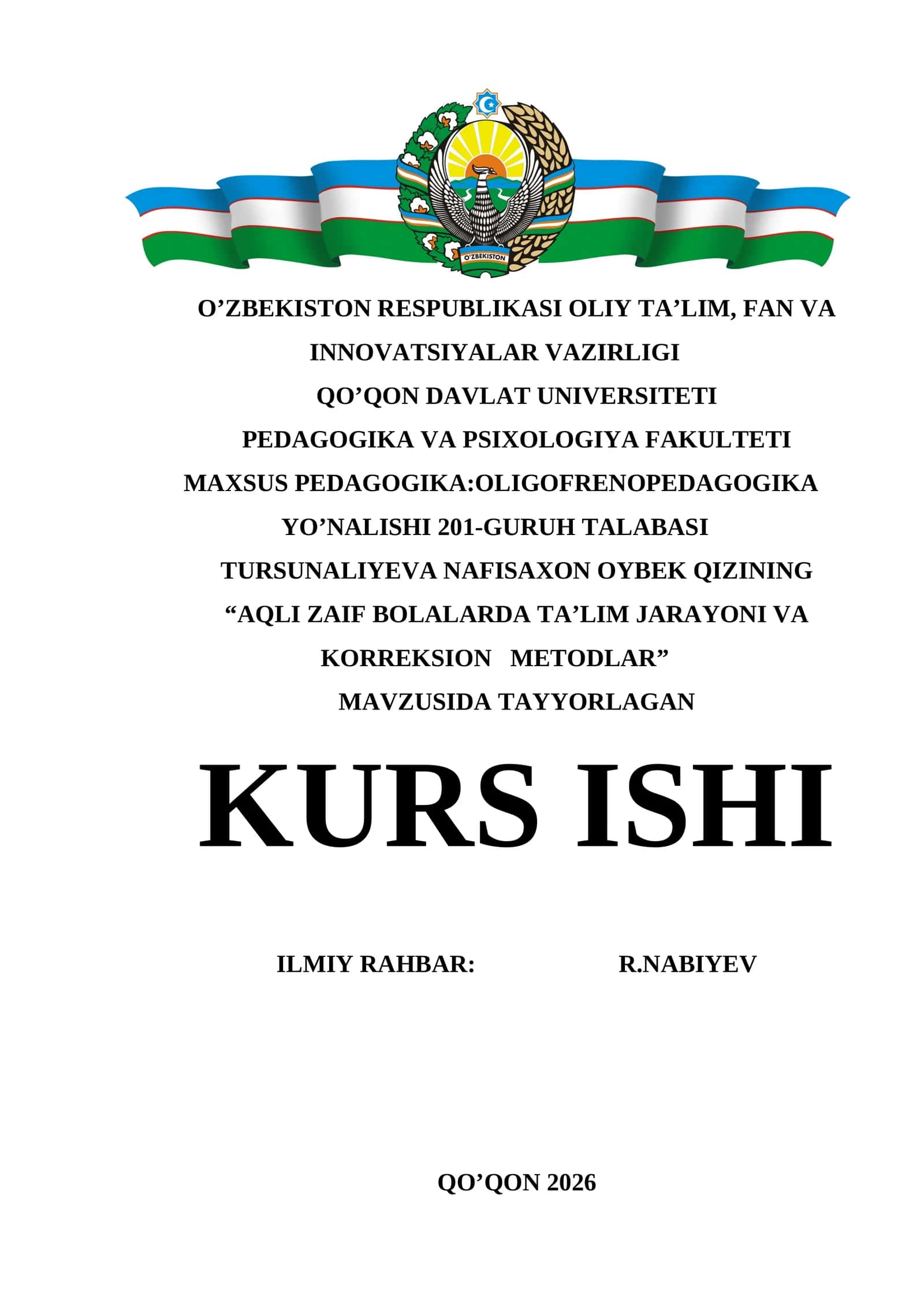 AQLI ZAIF BOLALARDA TA’LIM JARAYONI VA KORREKSION METODLAR