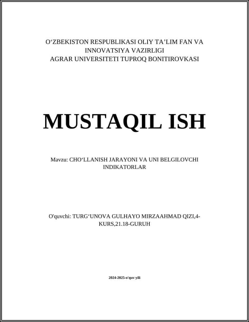 CHOʻLLANISH JARAYONI VA UNI BELGILOVCHI INDIKATORLAR