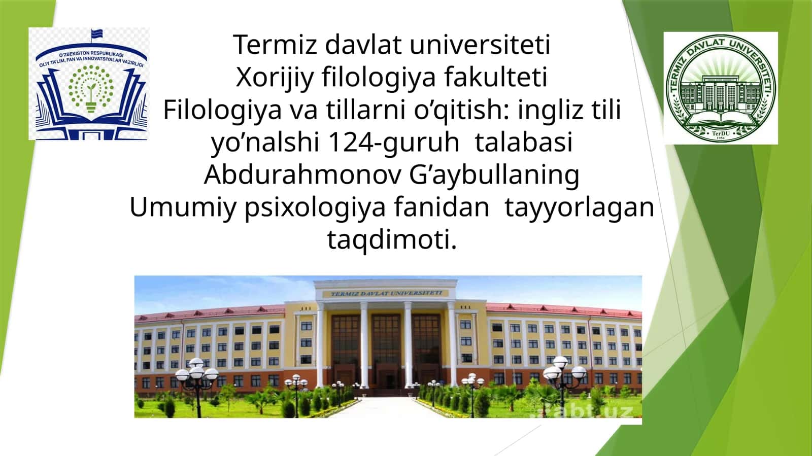 Umumiy psixologiya fanidan taʼlim