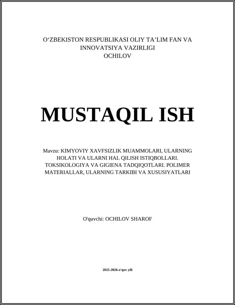KIMYOVIY XAVFSIZLIK MUAMMOLARI