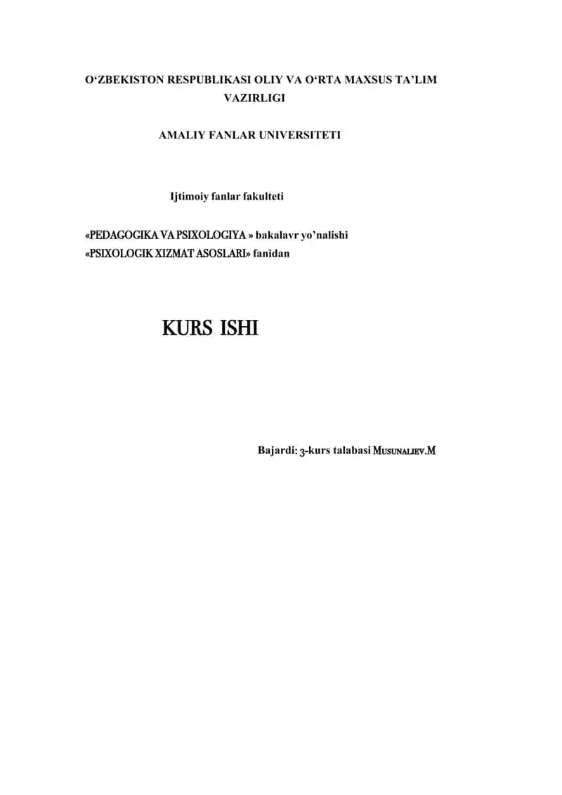 Psixologik xizmatda psixosotsial salomatlikning tutgan o’rni