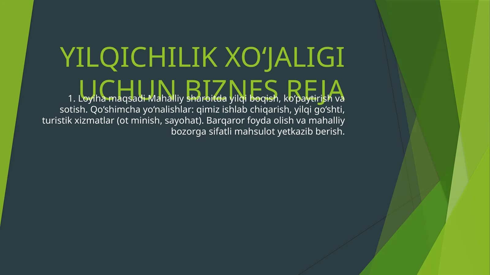 YILQICHILIK XO‘JALIGI UCHUN BIZNES REJA