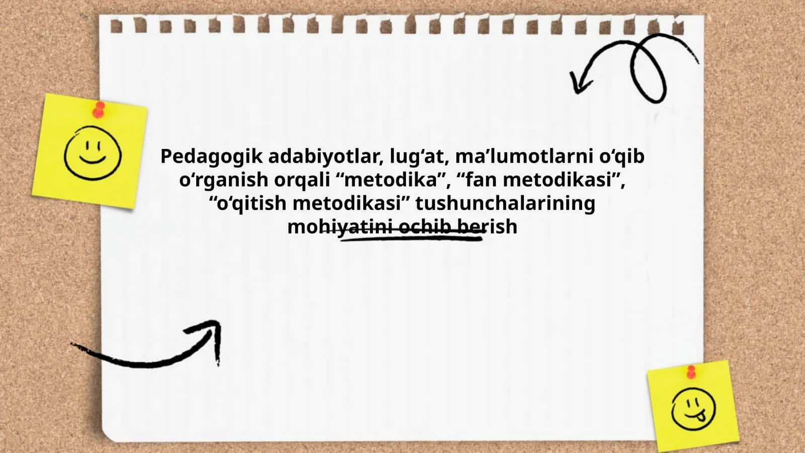 Pedagogik adabiyotlar, lug‘at, ma’lumotlarni o‘qib o‘rganish orqali “metodika”, “fan metodikasi”, “o‘qitish metodikasi” tushunchalarining mohiyatini ochib berish