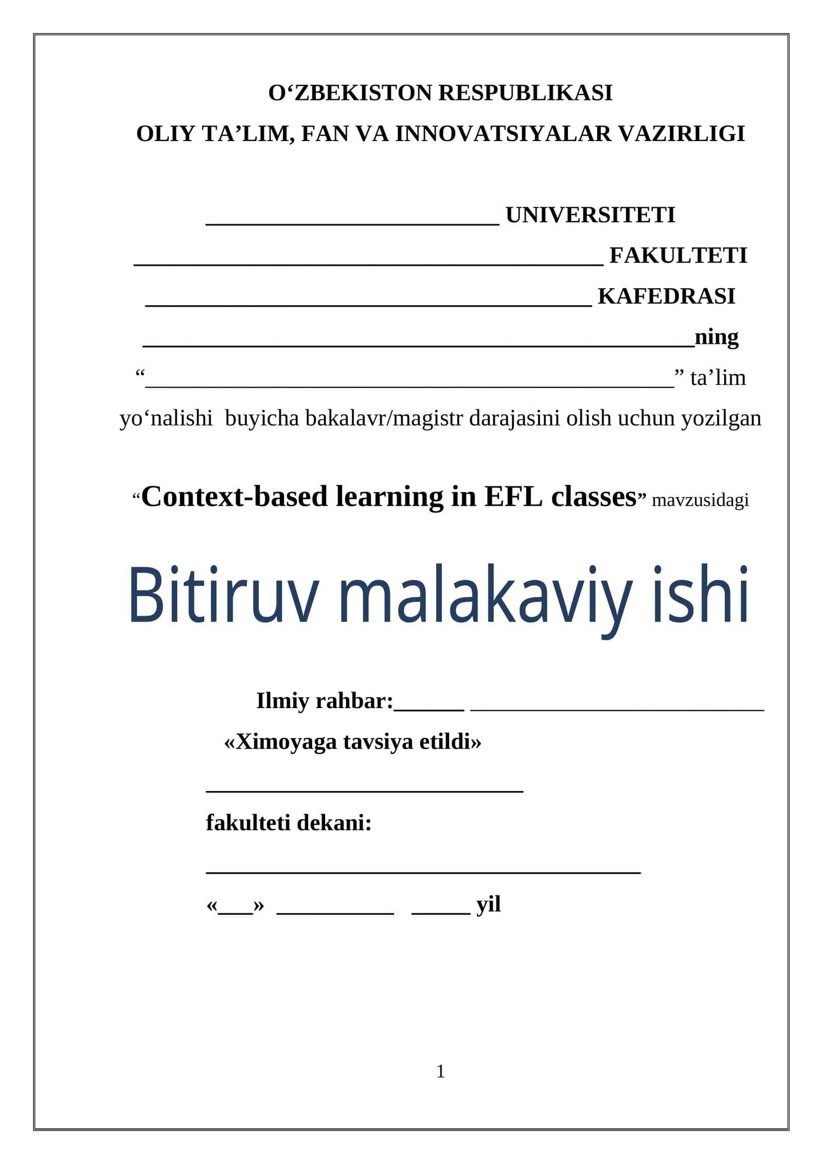 Context-based learning in EFL classes