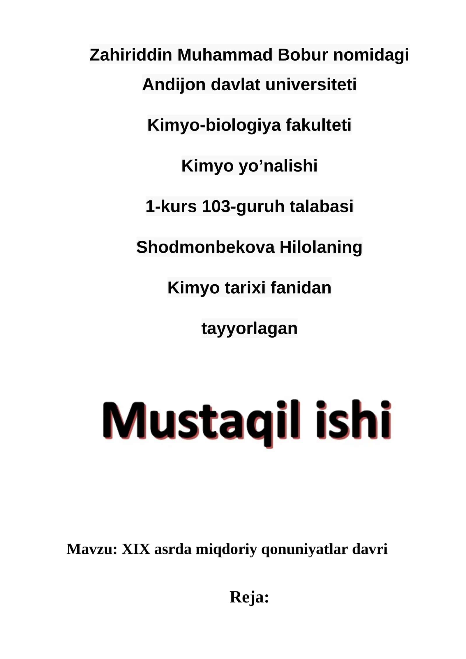 XIX asrda miqdoriy qonuniyatlar davri