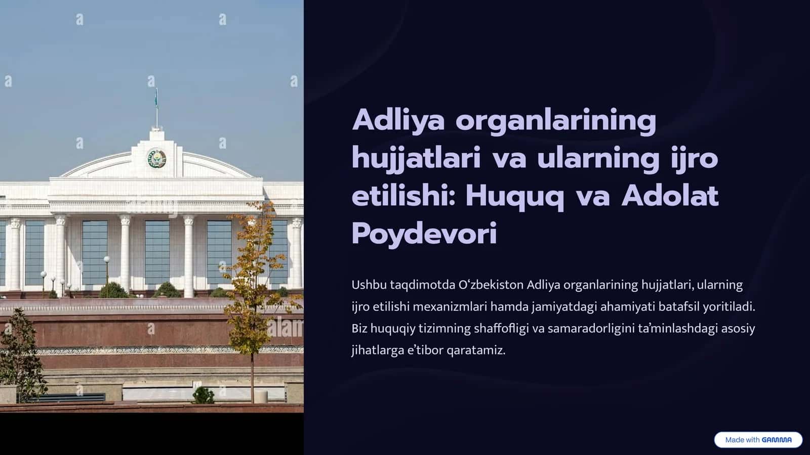 Adliya organlarining hujjatlari va ularning ijro etilishi: Huquq va Adolat Poydevori