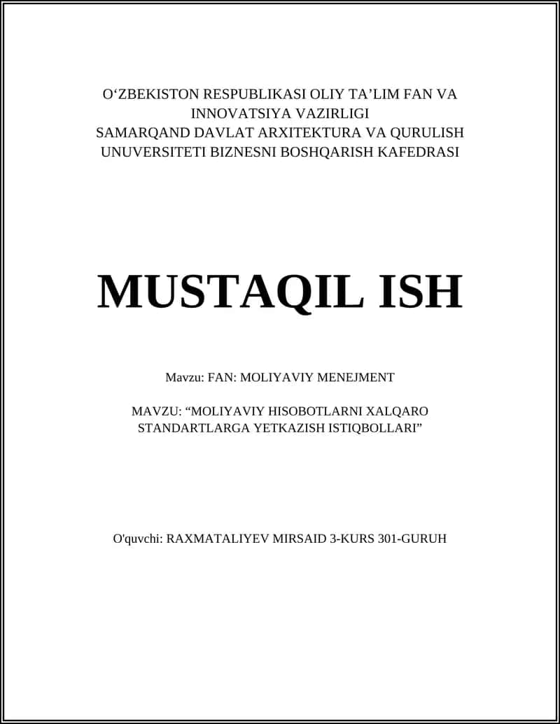 Moliyaviy Hisobotlar va IFRS