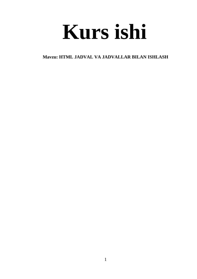 HTML JADVAL VA JADVALLAR BILAN ISHLASH