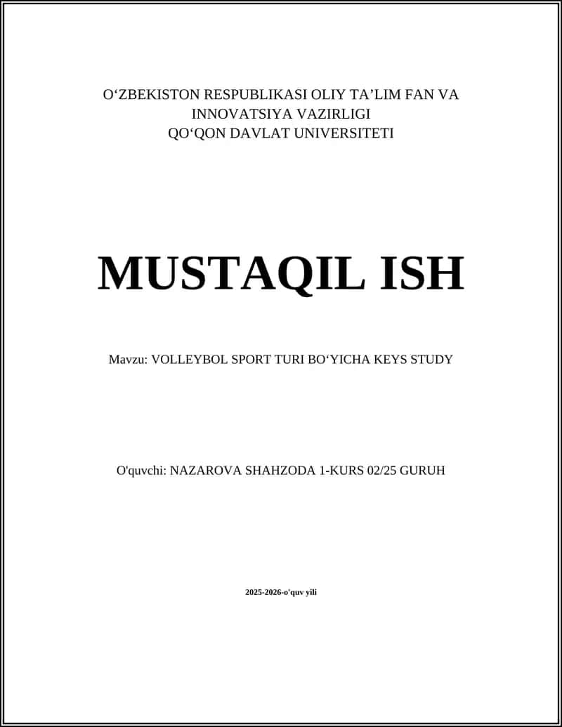 VOLLEYBOL SPORT TURI BOʻYICHA KEYS STUDY
