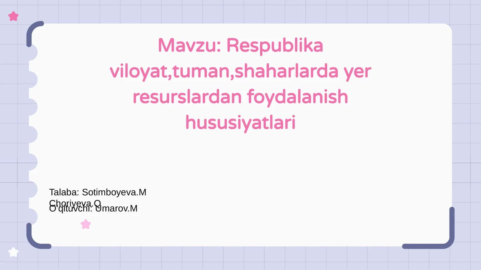 Respublika viloyat,tuman,shaharlarda yer resurslardan foydalanish hususiyatlari