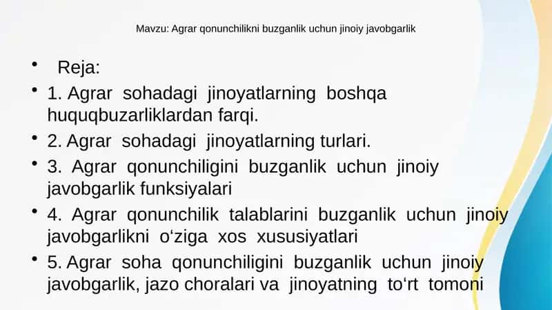 Agrar qonunchilikni buzganlik uchun jinoiy javobgarlik