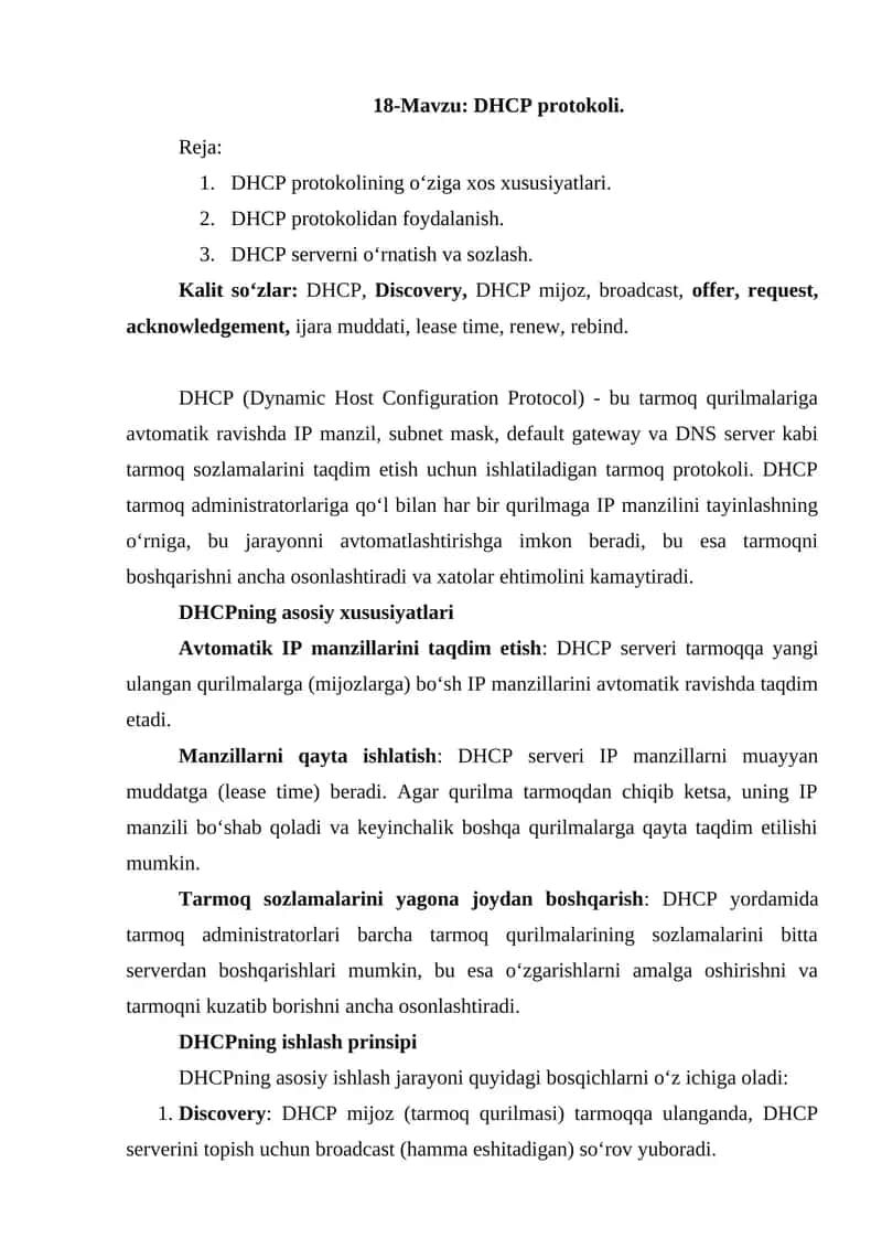 DHCP protokoli