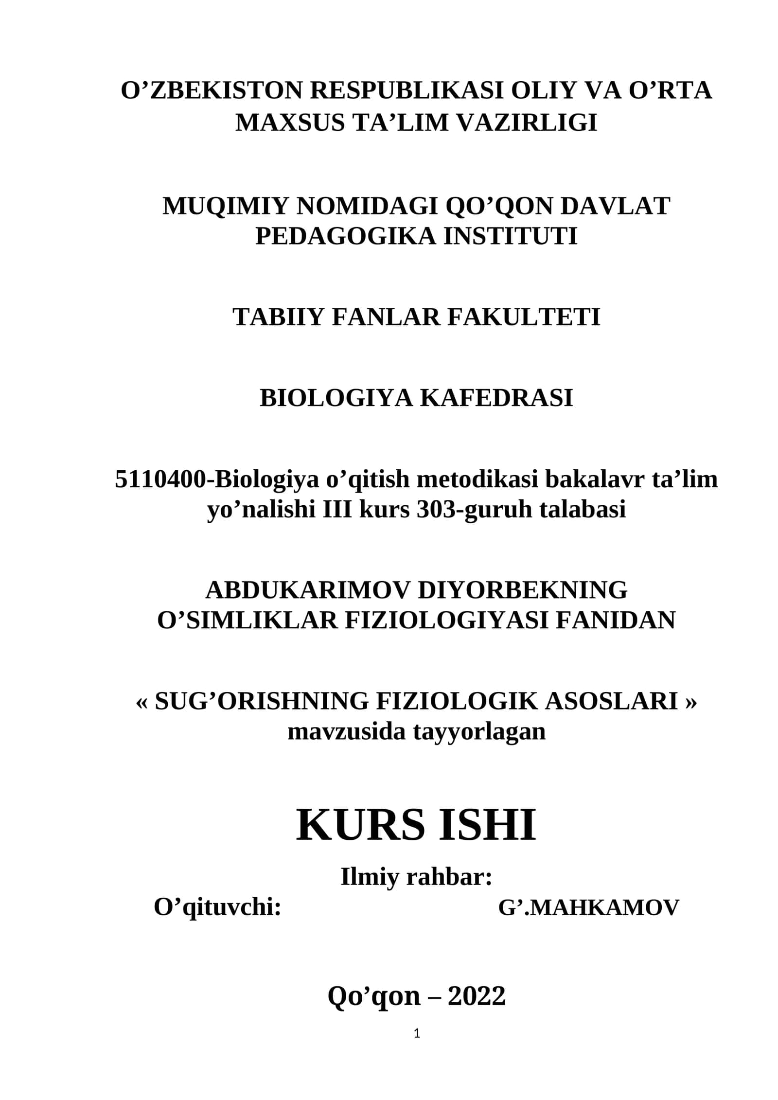 Biologiya o’qitish metodikasi