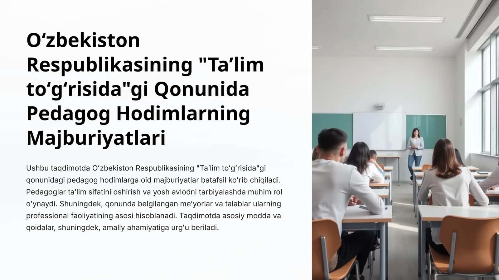 Oʻzbekiston Respublikasining Taʼlim toʻgʻrisidagi Qonunida Pedagog Hodimlarning Majburiyatlari