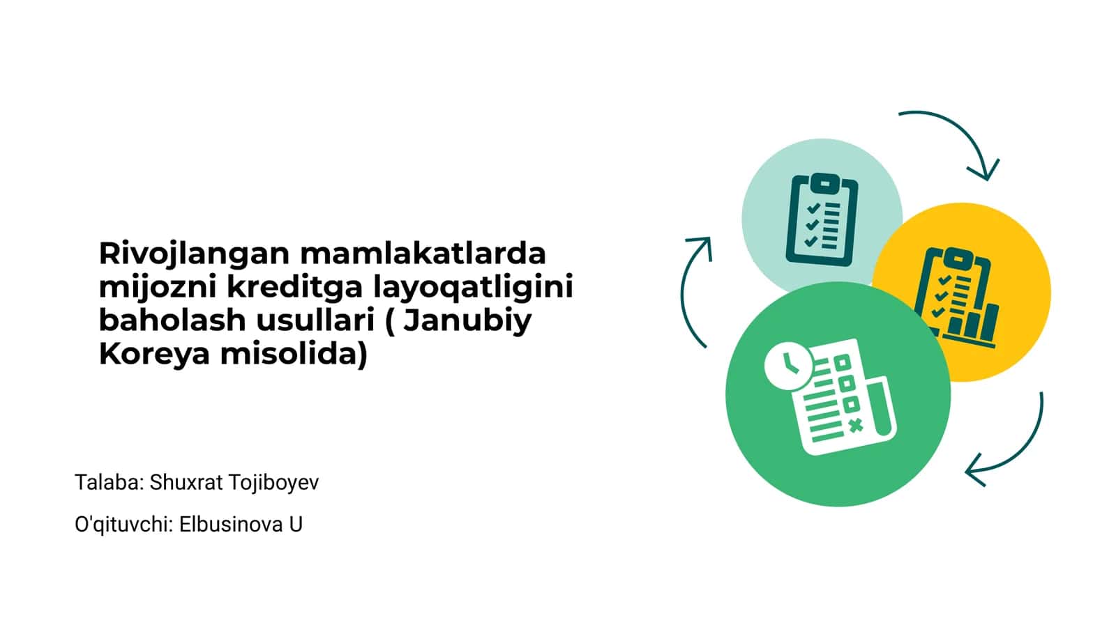 Rivojlangan mamlakatlarda mijozni kreditga layoqatligini baholash usullari ( Janubiy Koreya misolida)