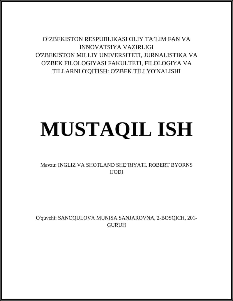 INGLIZ VA SHOTLAND SHE’RIYATI. ROBERT BYORNS IJODI