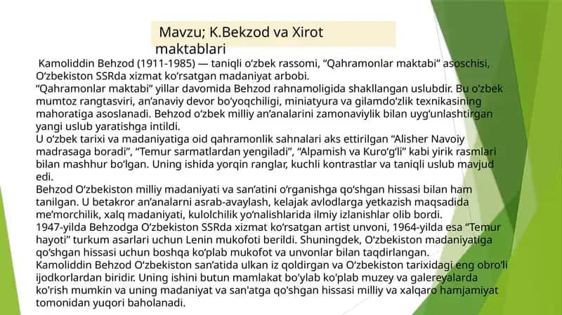 K.Bekzod va Xirot maktablari
