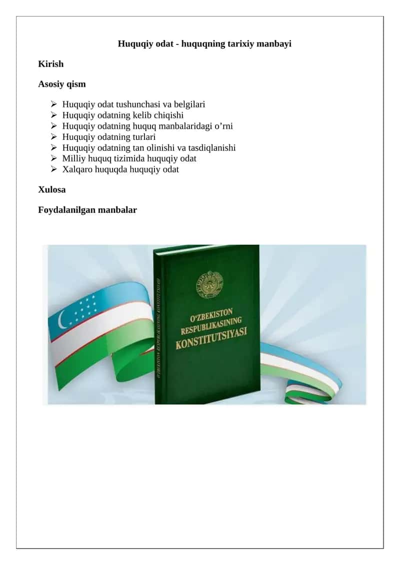 Huquqiy odat - huquqning tarixiy manbayi