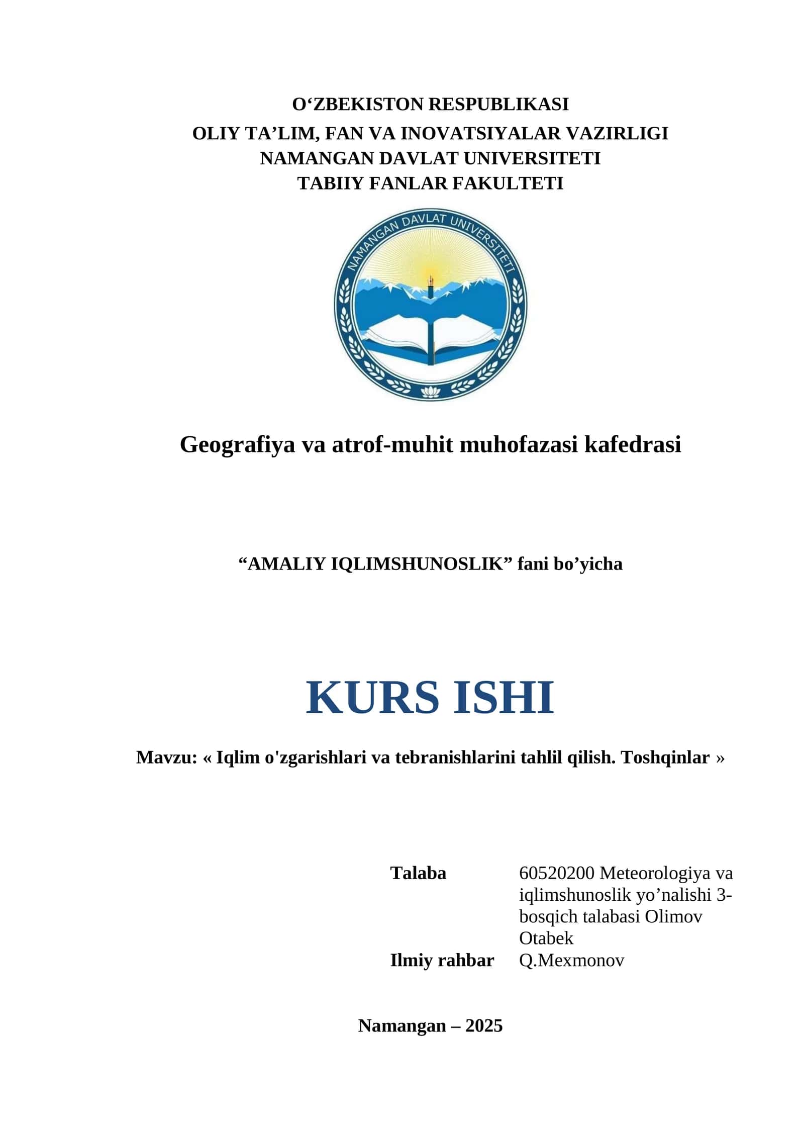 Iqlim o'zgarishlari va tebranishlarini tahlil