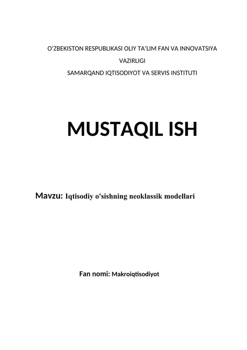 Iqtisodiy o'sishning neoklassik modellari