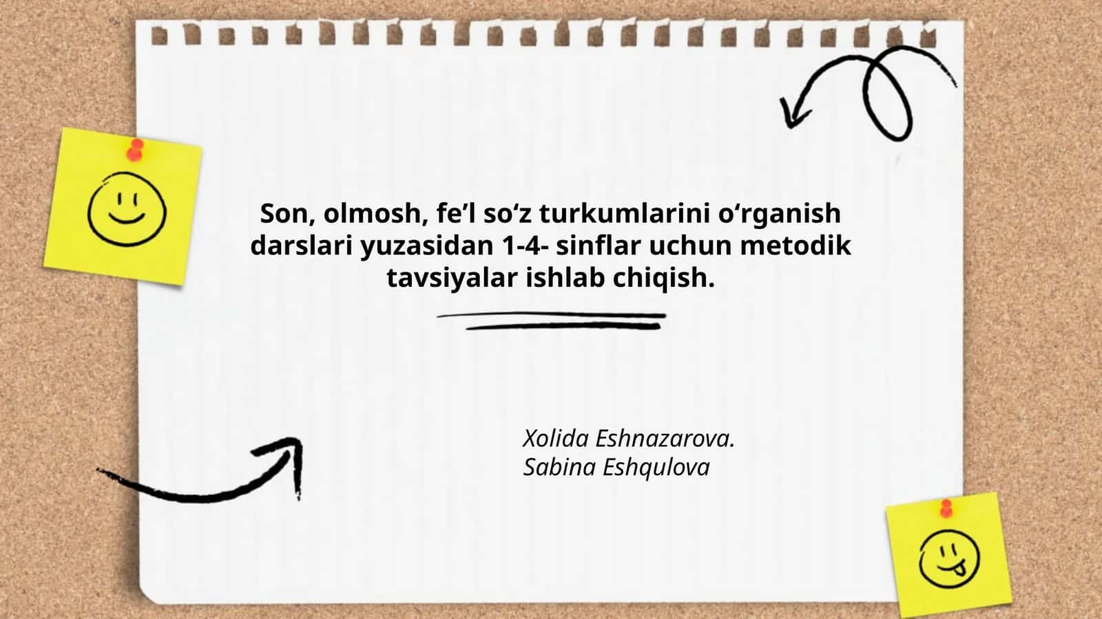 Son, olmosh, feʼl soʻz turkumlarini oʻrganish darslari yuzasidan 1-4- sinflar uchun metodik tavsiyalar ishlab chiqish
