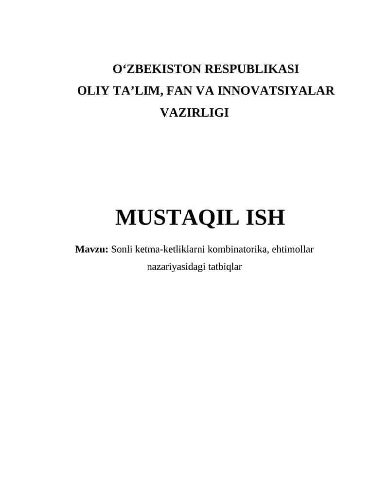 Sonli ketma-ketliklarni kombinatorika, ehtimollar nazariyasidagi tatbiqlar