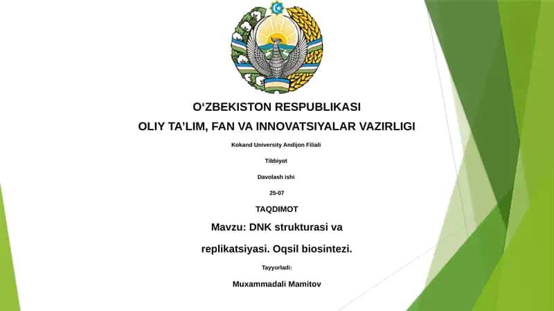 DNK strukturasi va replikatsiyasi. Oqsil biosintezi.
