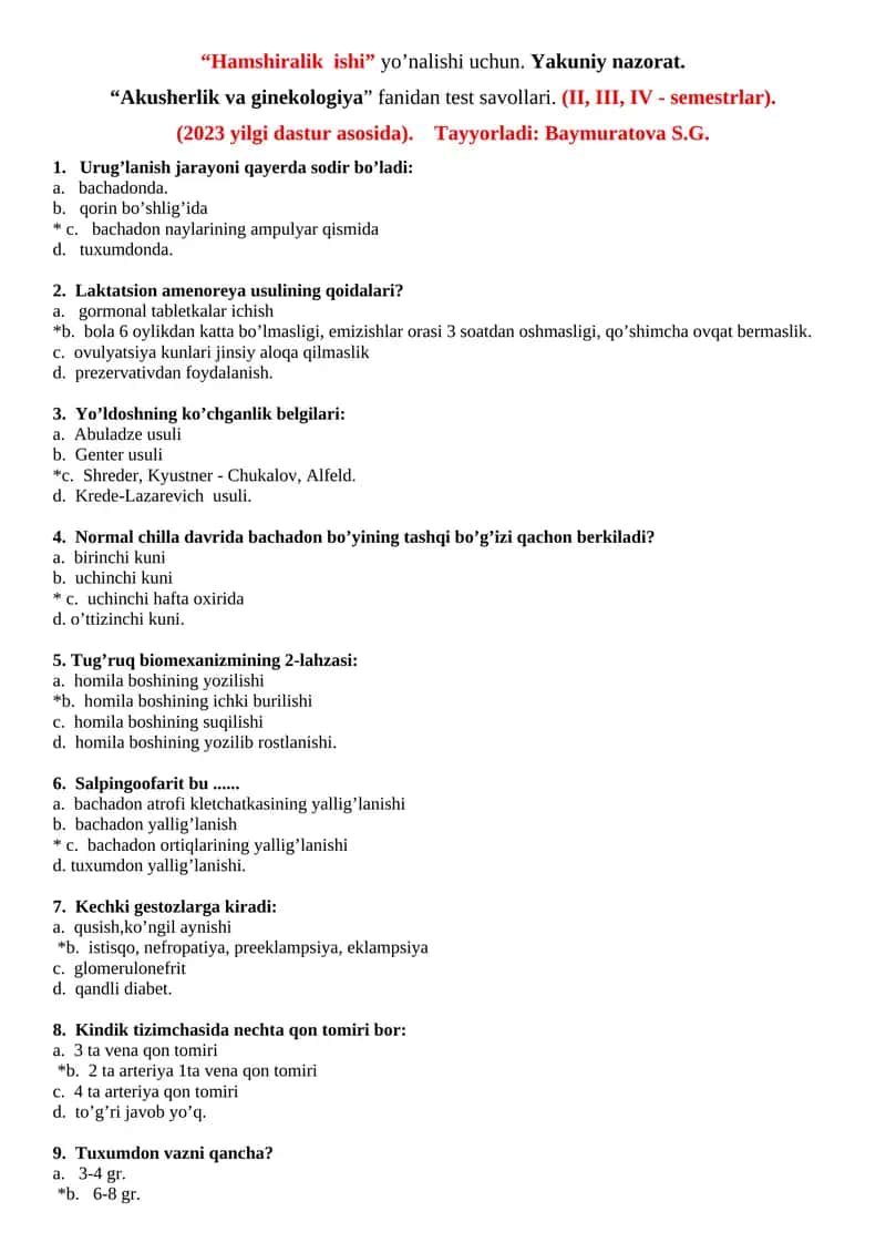 Akusher va ginekologiya test