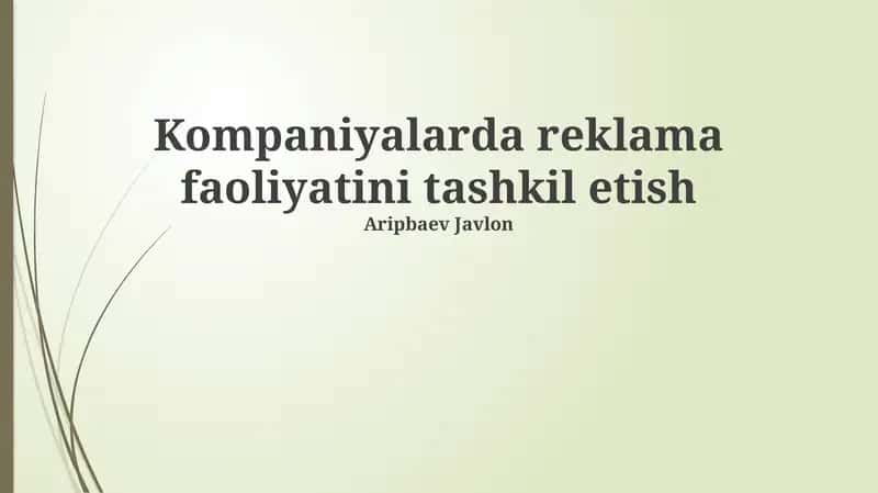 Reklama Faoliyatini Tashkil Etish