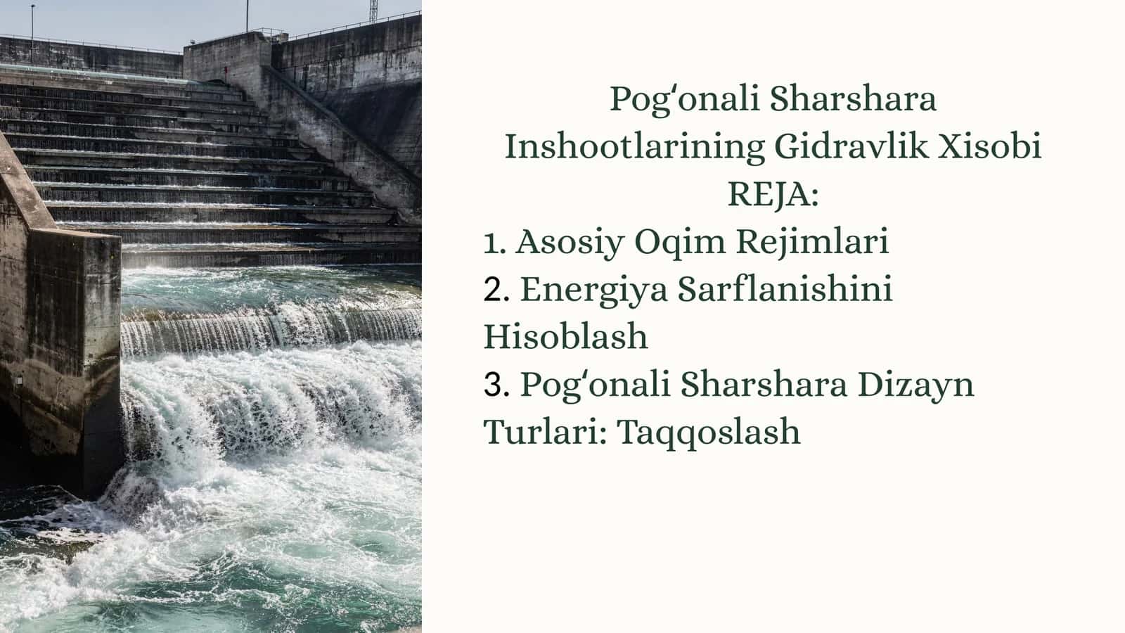 Pogʻonali Sharshara InshootlariningGidravlikXisobi
