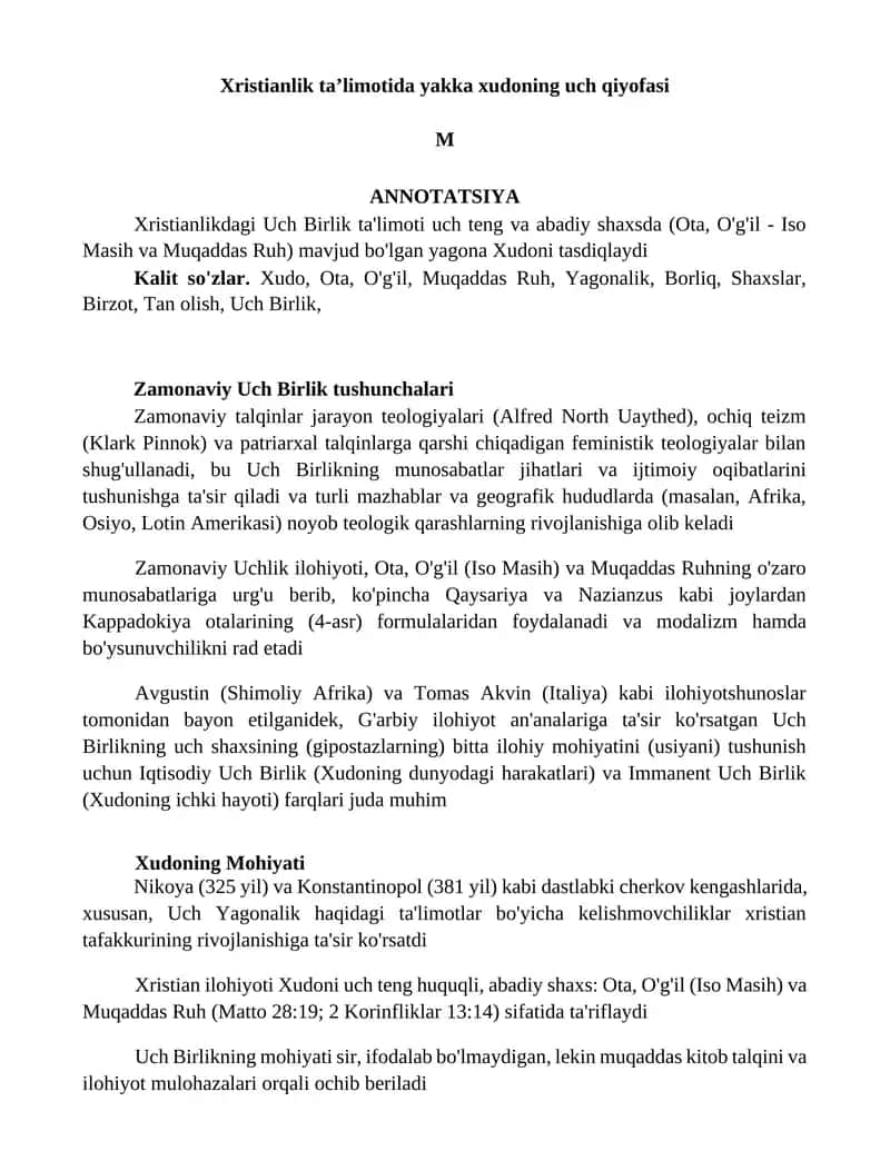 Xristianlik ta’limotida yakka xudoning uch qiyofasi
