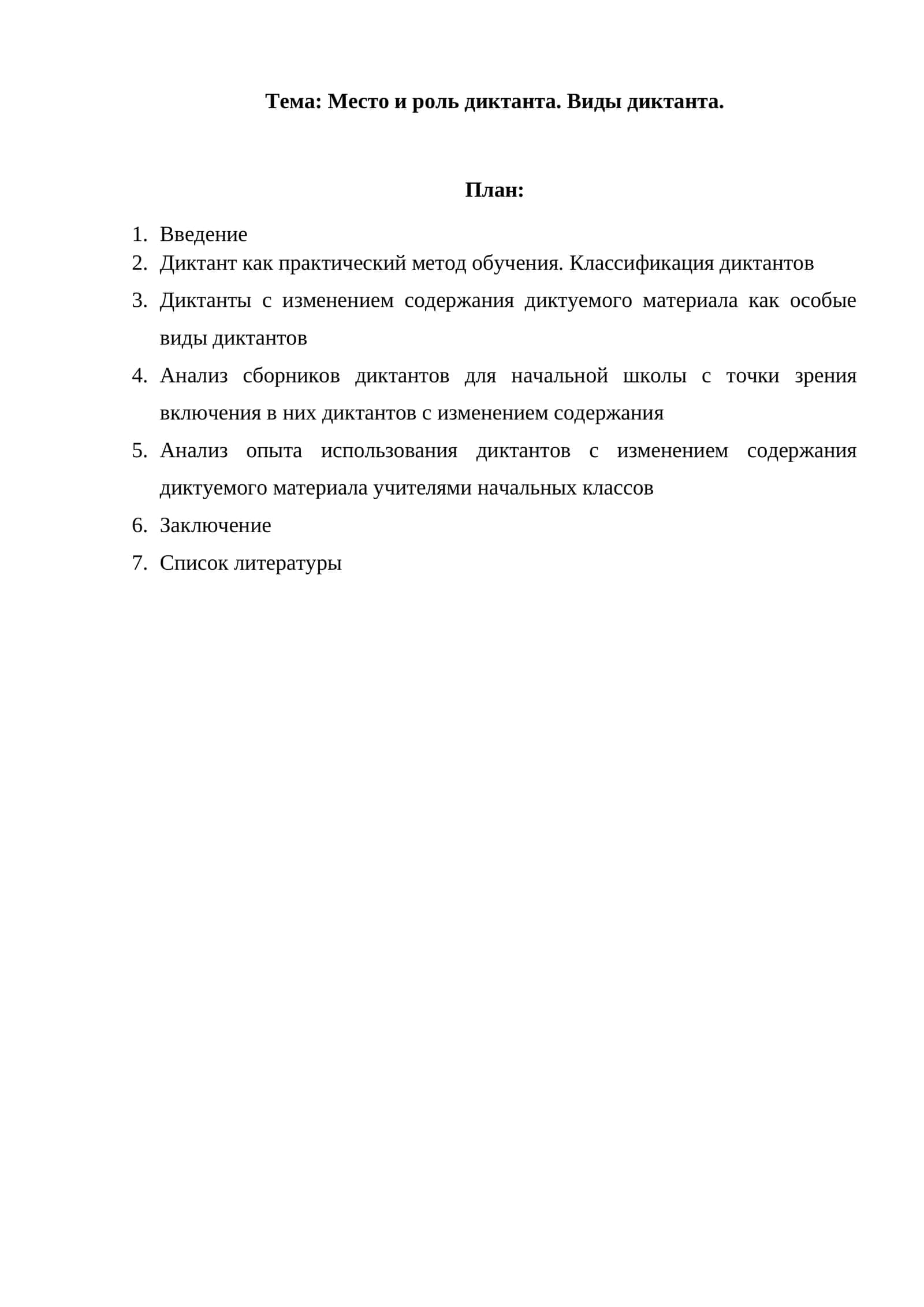 Место и роль диктанта. Виды диктанта.