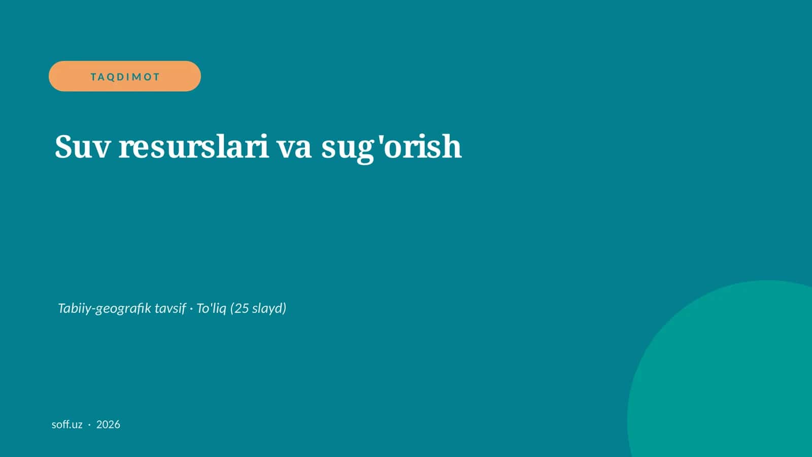Suv resurslari va sug'orish