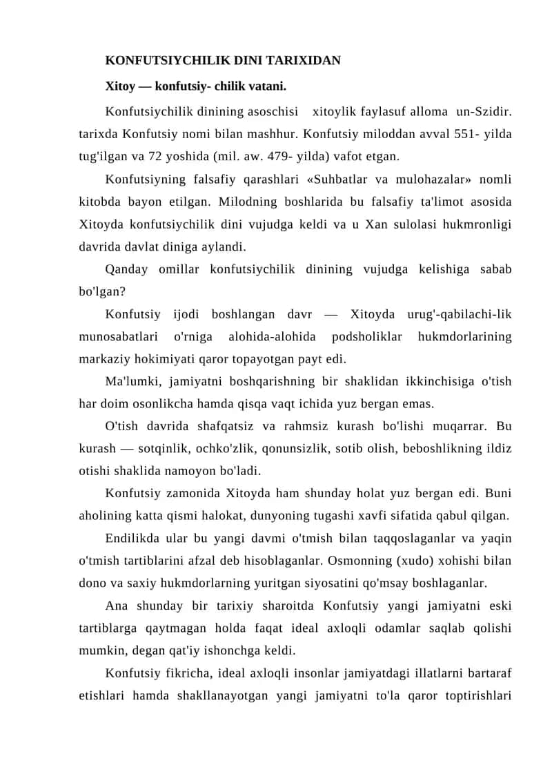 Konfutsiylik Dini Tarixidan