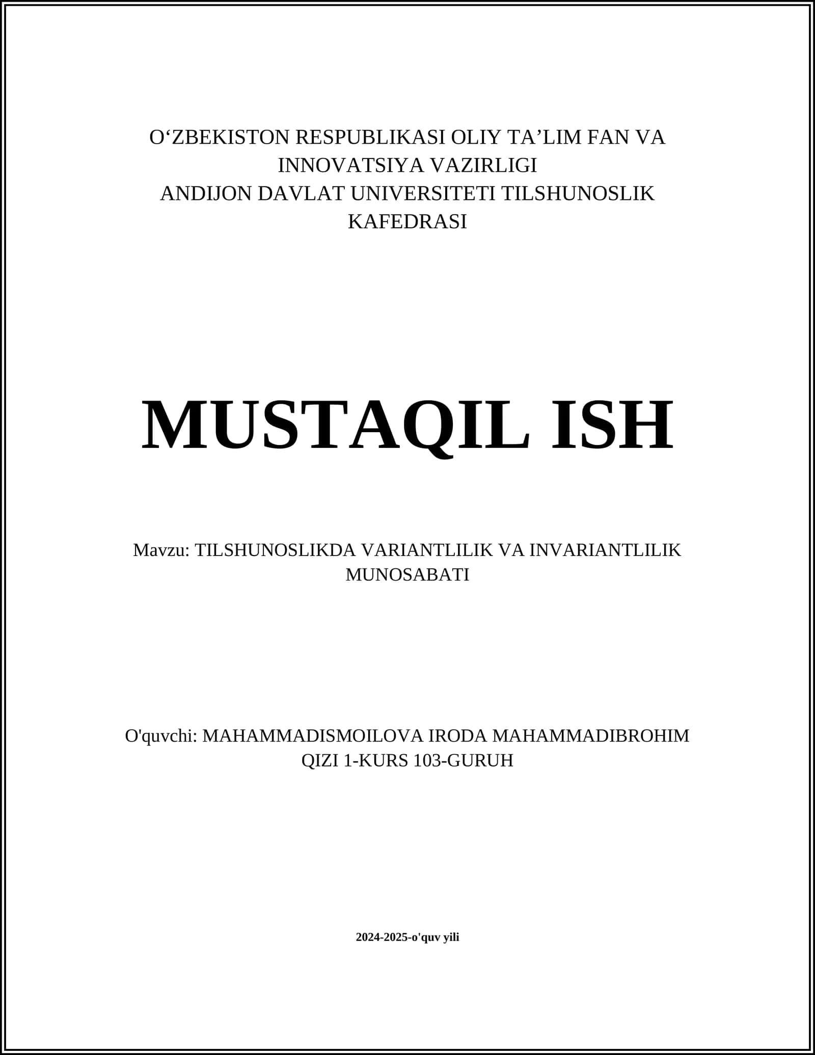 TILSHUNOSLIKDA VARIANTLILIK VA INVARIANTLILIK MUNOSABATI