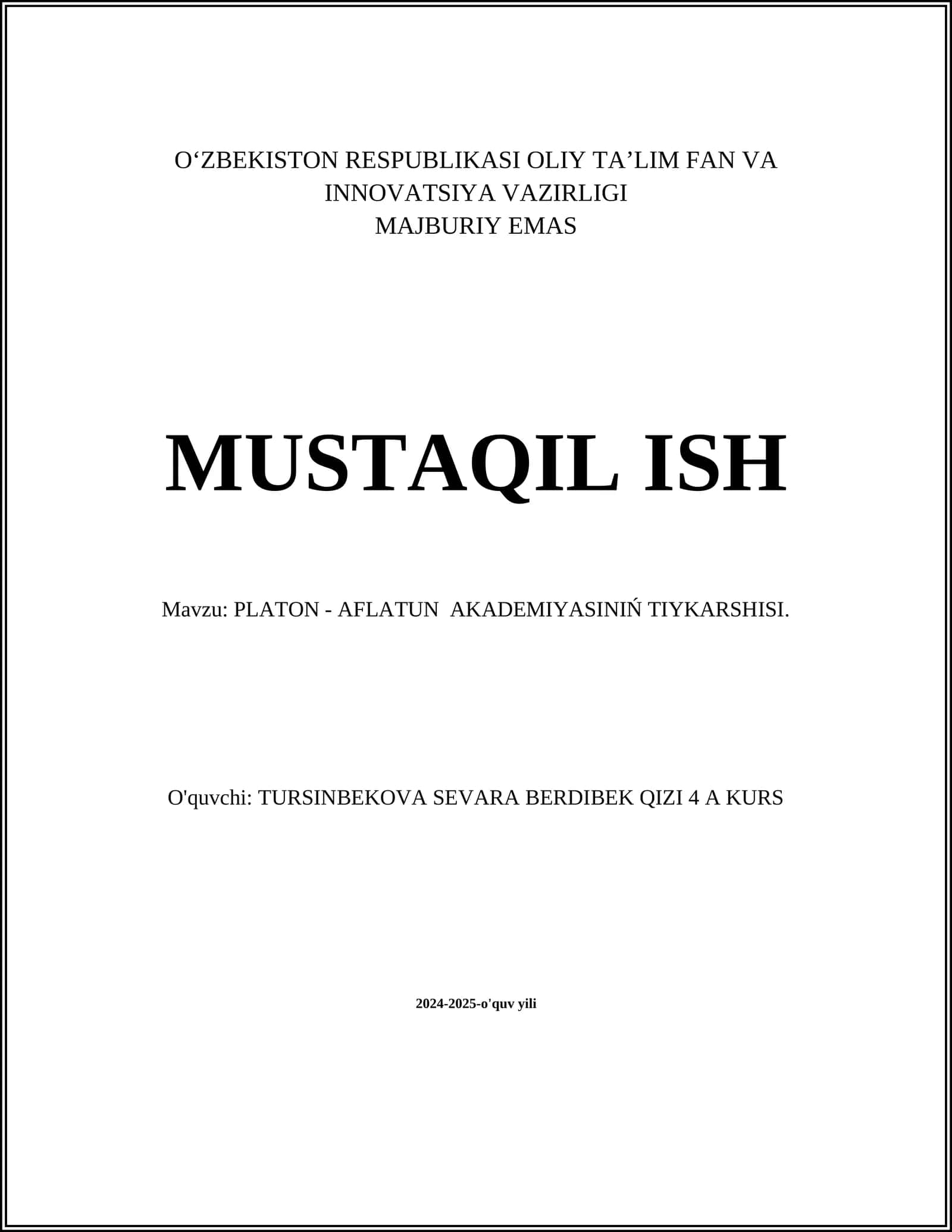 PLATON - AFLATUN AKADЕMIYASINIŃ TIYKARSHISI