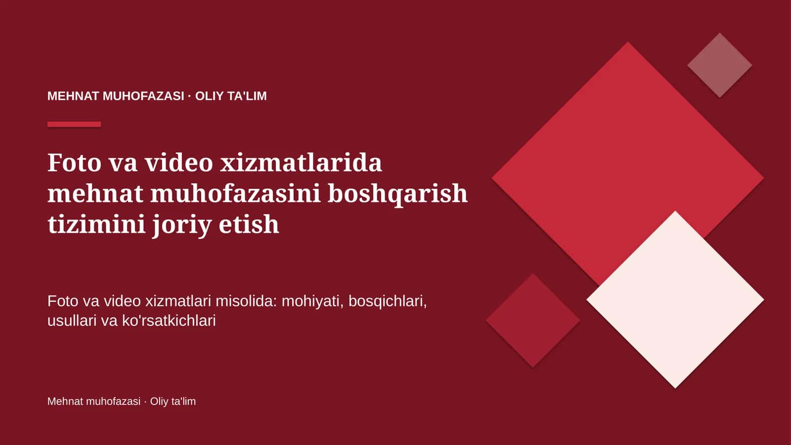 foto va video xizmatlarida mehnat muhofazasini boshqarish tizimini joriy etish 2718