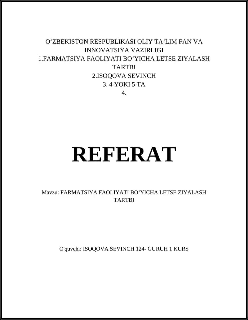 Farmatstiya Faoliyati Boʻyicha Letse Ziyalash Tartibi