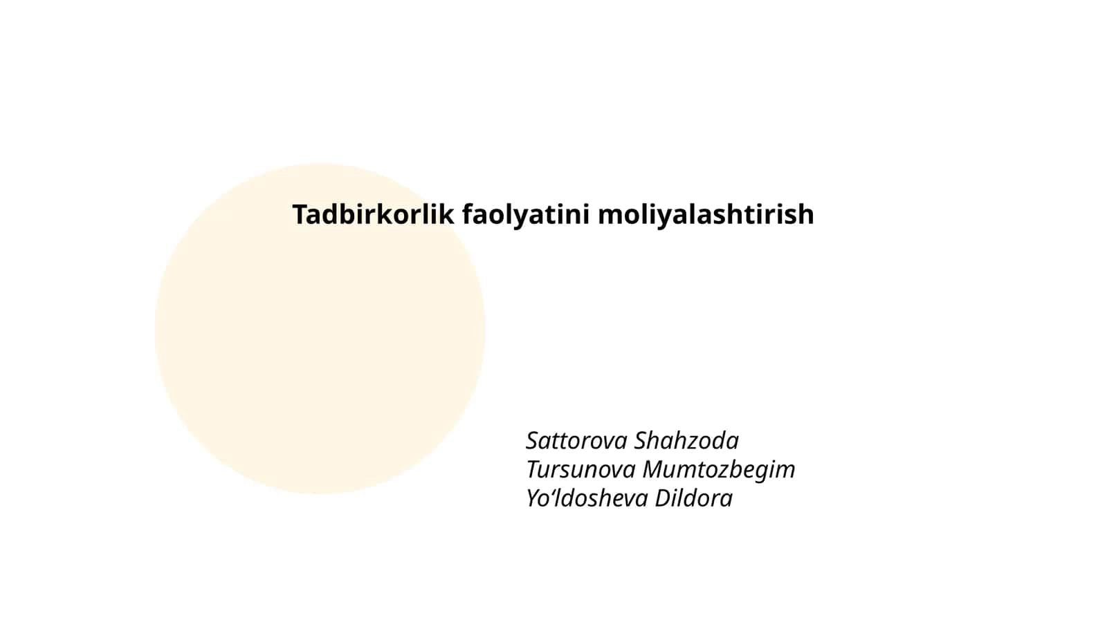 Tadbirkorlik faolyatini moliyalashtirish